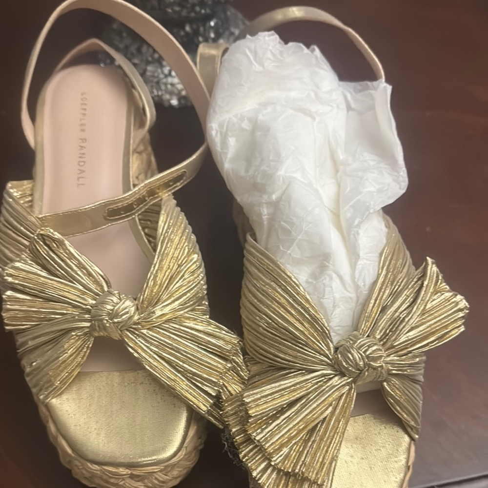 Loeffler Randall Gold Wedge Sandals with Bow